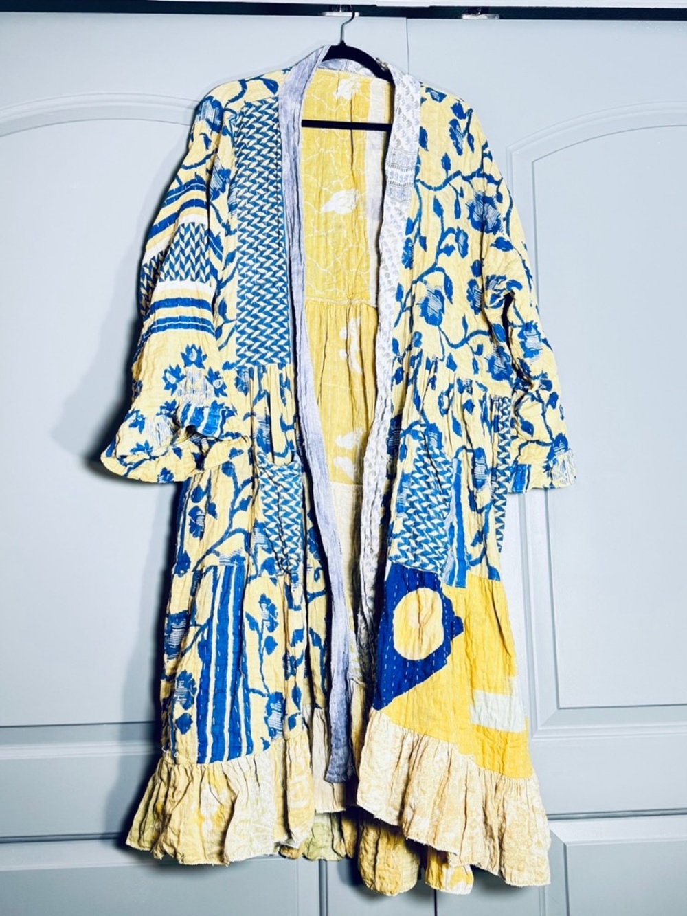 Bohemian Floral Maxi Duster Jacket in Yellow and Navy